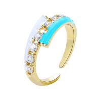 Brass Cuff Finger Ring gold color plated micro pave cubic zirconia & enamel nickel lead & cadmium free Sold By PC