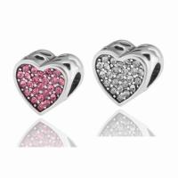 Tibetan Style European Beads, Heart, silver color plated, DIY & with rhinestone, more colors for choice, nickel, lead & cadmium free, 10x10mm, Sold By PC