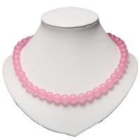 Rose Quartz Necklace with Brass Round silver color plated & for woman pink Sold Per 17.72 Inch Strand