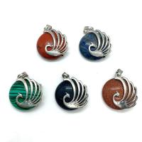 Gemstone Pendants Jewelry, with Brass, Round, silver color plated, different materials for choice, more colors for choice, 27x29mm, Sold By PC