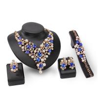 Tibetan Style Jewelry Sets, finger ring & bracelet & earring & necklace, with Plastic Pearl, 18K gold plated, 4 pieces & for woman & with rhinestone, more colors for choice, nickel, lead & cadmium free, 205mm, 23x36mm, 23x36mm, US Ring Size:6-8, Length:Approx 16.5 Inch, Sold By Set