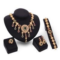 Tibetan Style Jewelry Sets, finger ring & bracelet & earring & necklace, Teardrop, 18K gold plated, 4 pieces & for woman & with rhinestone, nickel, lead & cadmium free, 207mm, 20x40mm, 20x23mm, US Ring Size:6-8, Length:Approx 17.7 Inch, Sold By Set
