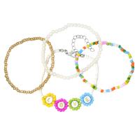Seedbead Bracelet Set, with Resin & Plastic Pearl & Tibetan Style, Flower, 4 pieces & Bohemian style & for woman, Length:Approx 6.7 Inch, Sold By Set