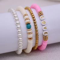 Polymer Clay Bracelet Set with Plastic Pearl & Zinc Alloy 4 pieces & Bohemian style & for woman Length Approx 7 Inch Sold By Set
