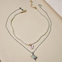 Plastik perle halskæde, Zinc Alloy, med Månesten & Plastic Pearl, forgyldt, 2 stykker & forskellige stilarter for valg & for kvinde, Længde Ca. 17.7 inch, Ca. 12.2 inch, Solgt af sæt