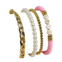 argile de polymère Set de bracelet, avec perle de plastique & alliage de zinc, 4 pièces & pour femme, plus de couleurs à choisir, Longueur:Environ 7 pouce, Vendu par PC