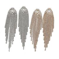 Boucle d'oreille strass, avec perle de plastique & laiton, glandpompon, Placage, bijoux de mode & pour femme, plus de couleurs à choisir, 38x165mm, Vendu par paire