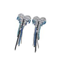 Rhinestone Tassel Earring, with Brass, Heart, plated, fashion jewelry & micro pave cubic zirconia & for woman, 30x85mm, Sold By Pair