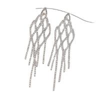 Rhinestone Earring with Brass Geometrical Pattern silver color plated fashion jewelry & for woman & hollow Sold By Pair