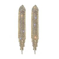 Rhinestone Earring, with Brass & Tibetan Style, Tassel, plated, fashion jewelry & for woman, more colors for choice, 13x90mm, Sold By Pair