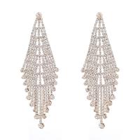 Rhinestone Earring, with Brass, Tassel, silver color plated, fashion jewelry & for woman, 36x118mm, Sold By Pair