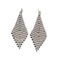 Rhinestone Earring with Brass Geometrical Pattern silver color plated fashion jewelry & for woman Sold By Pair