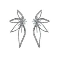 Rhinestone Earring with Brass Leaf plated fashion jewelry & for woman & hollow Sold By Pair