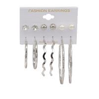 Jern Stud Earring Set, med ABS plast, KC guldfarve belagt, 6 stykker & forskellige stilarter for valg & for kvinde & med rhinestone, 40-80mm, Solgt af par