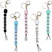 Bag Purse Charms Keyrings Keychains, Silicone, with Polyester Cord & Tibetan Style, portable & with letter pattern, more colors for choice, 15x210mm, Sold By PC