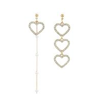 Asymmetric Earrings Zinc Alloy Heart gold color plated for woman & with rhinestone & hollow 9.5cm 1.5*6cm Sold By Pair