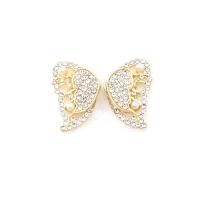Rhinestone Earring Zinc Alloy Butterfly gold color plated for woman & with rhinestone Sold By Pair