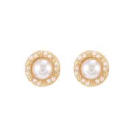 Tibetan Style Stud Earring, with Plastic Pearl, gold color plated, for woman, 18x18mm, Sold By Pair