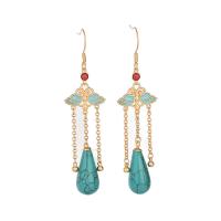 Turquoise Earring Zinc Alloy with turquoise gold color plated for woman & enamel multi-colored 72mm Sold By Pair