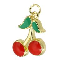 Brass Jewelry Pendants, Cherry, gold color plated, fashion jewelry & DIY & enamel, red, 16x21x5mm, Hole:Approx 3mm, 10PCs/Lot, Sold By Lot