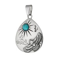 Stainless Steel Pendants, 316 Stainless Steel, with turquoise, fashion jewelry & DIY & blacken, black, 37x48x7mm, Hole:Approx 6.5mm, Sold By PC