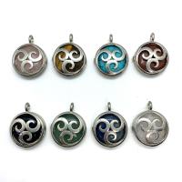 Bijoux Pendentifs en pierres gemmes, Pierre naturelle, avec Acier inoxydable 304, Rond, Placage galvanique, différents matériaux pour le choix & unisexe, plus de couleurs à choisir, 26x32mm, Vendu par PC