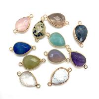 Gemstone Connector, Natural Stone, with Brass, Teardrop, gold color plated, different materials for choice & Unisex & faceted & 1/1 loop, more colors for choice, 9x27mm, Sold By PC