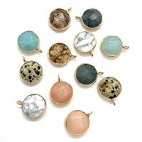 Gemstone Pendants Jewelry, Natural Stone, with Brass, Round, gold color plated, different materials for choice & Unisex & faceted, more colors for choice, 15x19mm, Sold By PC
