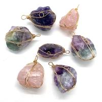 Quartz Gemstone Pendants with Brass irregular gold color plated Unisex 24x40- Sold By PC