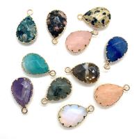 Gemstone Pendants Jewelry, Natural Stone, with Brass, Teardrop, gold color plated, different materials for choice & Unisex & faceted, more colors for choice, 14x22mm, Sold By PC