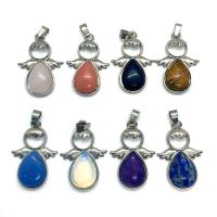 Bijoux Pendentifs en pierres gemmes, Pierre naturelle, avec alliage de zinc, ange, Placage de couleur platine, différents matériaux pour le choix & unisexe, plus de couleurs à choisir, 24x36mm, Vendu par PC