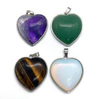 Gemstone Pendants Jewelry, Natural Stone, with Brass, Heart, platinum color plated, different materials for choice & Unisex, more colors for choice, 33x36mm, Sold By PC