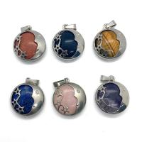 Gemstone Pendants Jewelry Natural Stone with Zinc Alloy Flat Round platinum color plated & Unisex Sold By PC