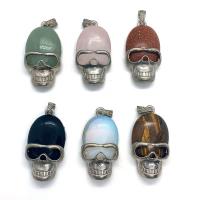Gemstone Pendants Jewelry, Natural Stone, with Tibetan Style, Skull, platinum color plated, different materials for choice & Unisex, more colors for choice, 23x43mm, Sold By PC