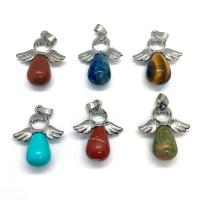 Gemstone Pendants Jewelry, Natural Stone, with Tibetan Style, Angel, platinum color plated, different materials for choice & Unisex, more colors for choice, 26x35mm, Sold By PC