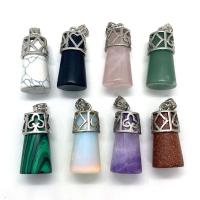 Bijoux Pendentifs en pierres gemmes, Pierre naturelle, avec alliage de zinc, pilier, Placage de couleur platine, différents matériaux pour le choix & unisexe, plus de couleurs à choisir, 14x32mm, Vendu par PC