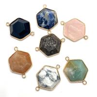 Gemstone Connector Natural Stone with Brass Hexagon gold color plated & Unisex & faceted & 1/1 loop Sold By PC