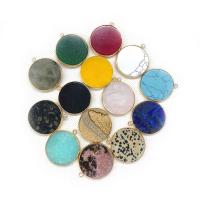 Gemstone Pendants Jewelry, Natural Stone, with Brass, Flat Round, gold color plated, different materials for choice & Unisex, more colors for choice, 31x36mm, Sold By PC