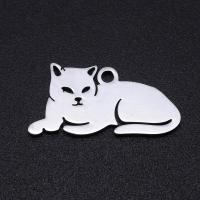 Stainless Steel Animal Pendants, 201 Stainless Steel, Cat, Vacuum Ion Plating, DIY & Unisex, more colors for choice, 19x9mm, 5PCs/Bag, Sold By Bag