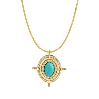 304 Stainless Steel Necklace, with turquoise, with 2.36inch extender chain, Oval, Vacuum Plating, fashion jewelry & for woman, gold, 20x22mm, Length:Approx 16.1 Inch, Sold By PC
