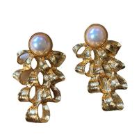 Zinc Alloy Drop Earrings with Plastic Pearl gold color plated & for woman & with rhinestone nickel lead & cadmium free Sold By Pair