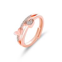 Tibetan Style Finger Ring, Heart, rose gold color plated, adjustable & for woman & with rhinestone, nickel, lead & cadmium free, 20mm, US Ring Size:6-8, Sold By PC