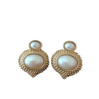 Pendientes de Aleación de Zinc, con Perlas plásticas, chapado, diferentes estilos para la opción & para mujer & esmalte, Vendido por Par