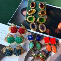 Resin Earring, Tibetan Style, with Glass & Resin, gold color plated, different styles for choice & for woman, Sold By Pair