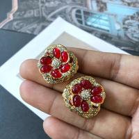 Tibetan Style Stud Earring, with Resin, Flower, gold color plated, different styles for choice & for woman & with rhinestone, Sold By Pair