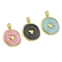 Brass Heart Pendants gold color plated with heart pattern & enamel Approx 2mm Sold By PC