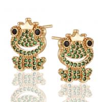 Cubic Zirconia Micro Pave Brass Earring Frog gold color plated micro pave cubic zirconia & for woman green Sold By Pair