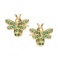 Cubic Zirconia Micro Pave Brass Earring, Bee, gold color plated, micro pave cubic zirconia & for woman, green, 11x11mm, Sold By Pair