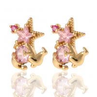 Cubic Zirconia Micro Pave Brass Earring gold color plated micro pave cubic zirconia & for woman pink Sold By Pair