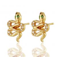 Cubic Zirconia Micro Pave Brass Earring, Snake, gold color plated, micro pave cubic zirconia & for woman, 8x13mm, Sold By Pair